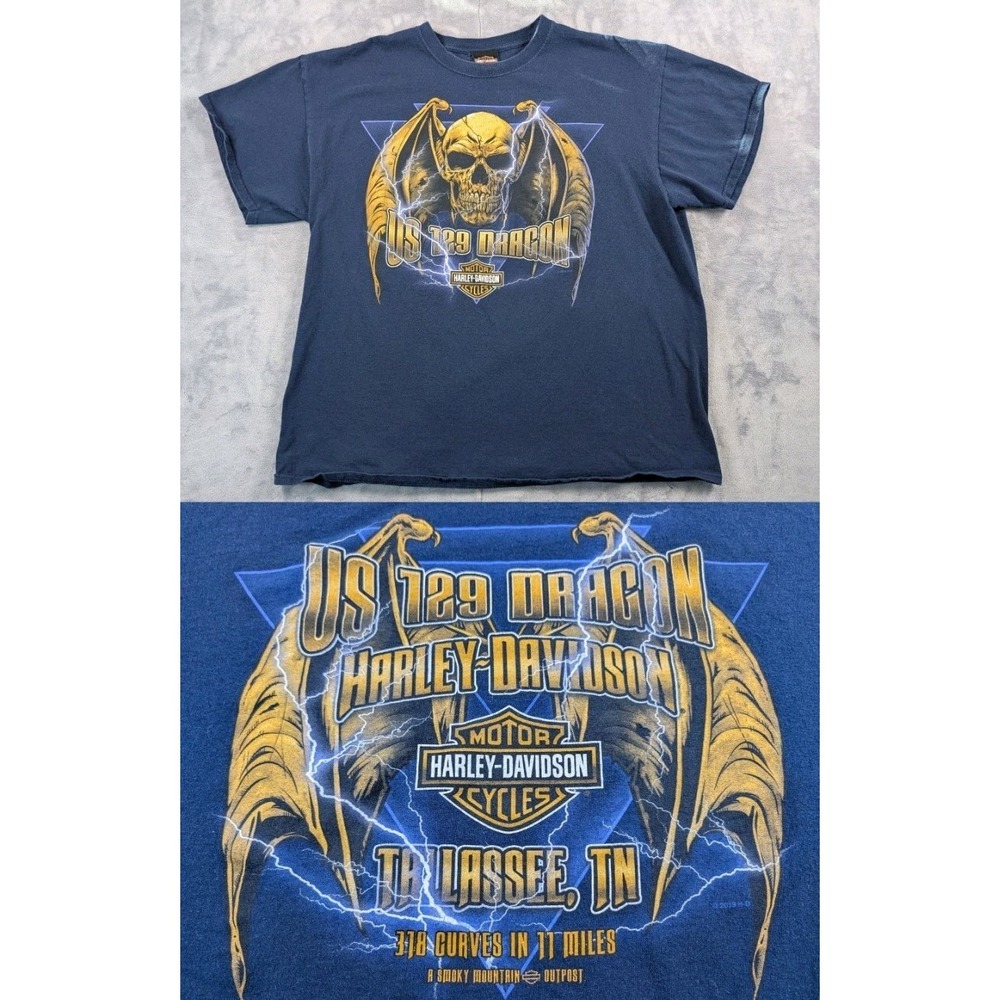 Harley Davidson T-Shirt Smoky Mountain Dragon US 129 2017 Tennessee Blue XL